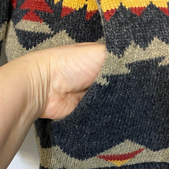 American Eagle Men M Blue Gray Aztec Southwestern Hooded 1/4 Button Sweater - Picture 7 of 16